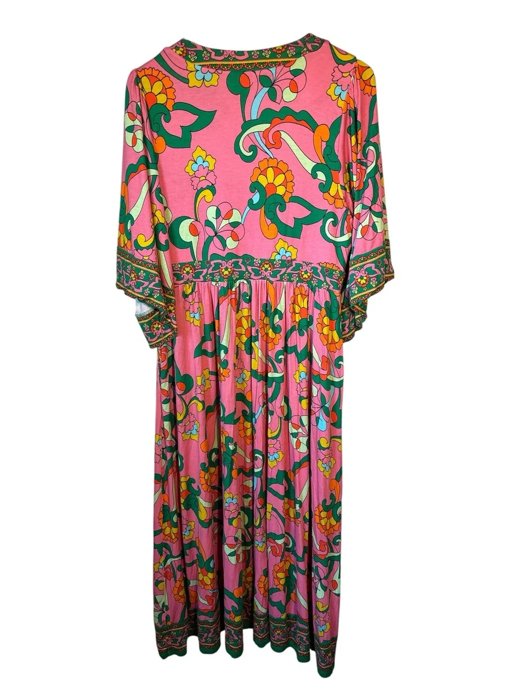Boden Maya Pink Kimono Jersey Maxi Dress Maximalist Tropical Colorful 12R Resort